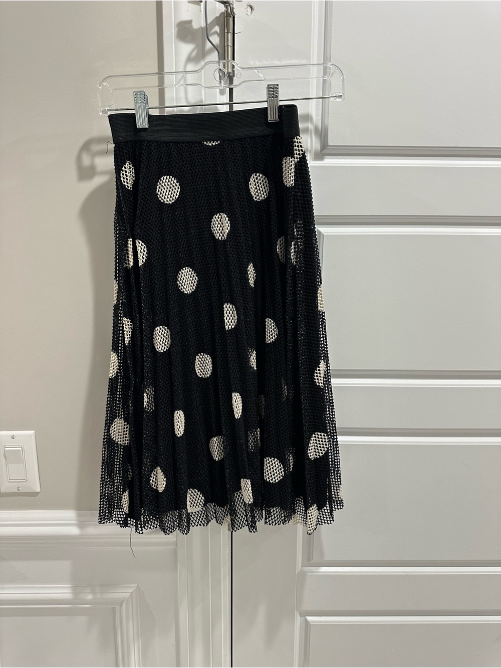 Black Polka Dot Mesh Midi Skirt